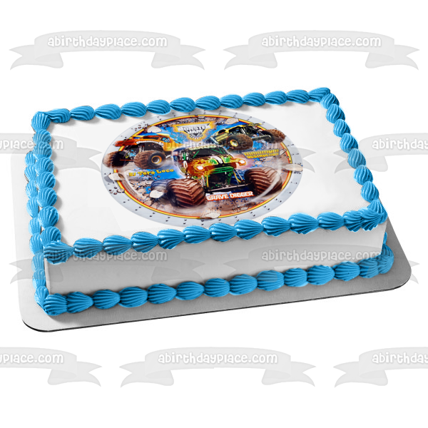 Monster Jam El Toro Loco and Grave Digger Maximum Destruction Edible Cake Topper Image ABPID03370