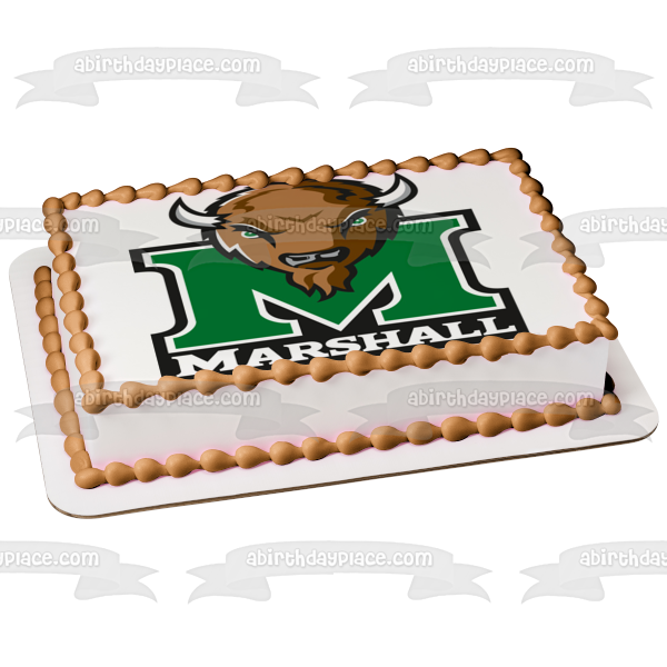 Logotipo de Thundering Herd de la Universidad Marshall Deportes con una imagen comestible para decoración de tarta de búfalo ABPID03385 