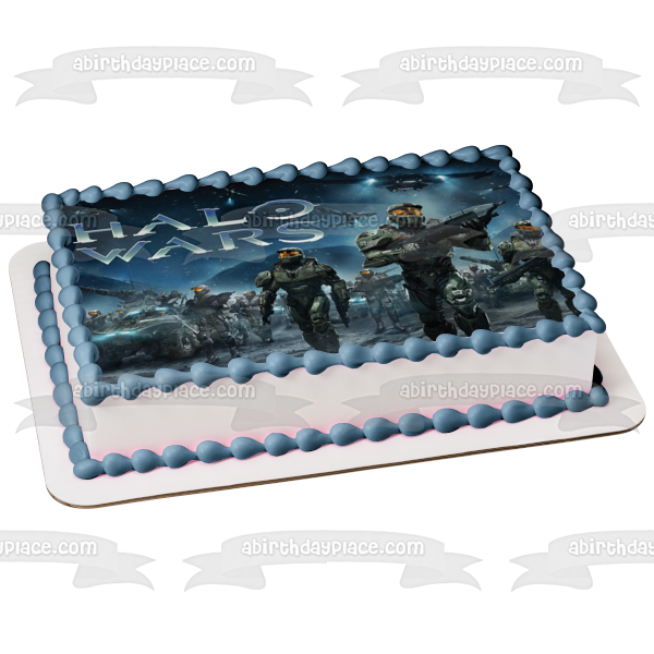 Imagen de decoración comestible para tarta con soldados y barcos aéreos de Halo Wars ABPID03394 