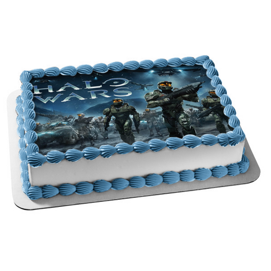 Imagen de decoración comestible para tarta con soldados y barcos aéreos de Halo Wars ABPID03394 