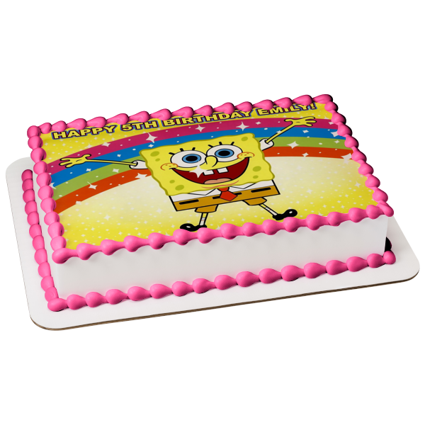 SpongeBob SquarePants Jumping Rainbow Yellow Background Edible Cake To ...