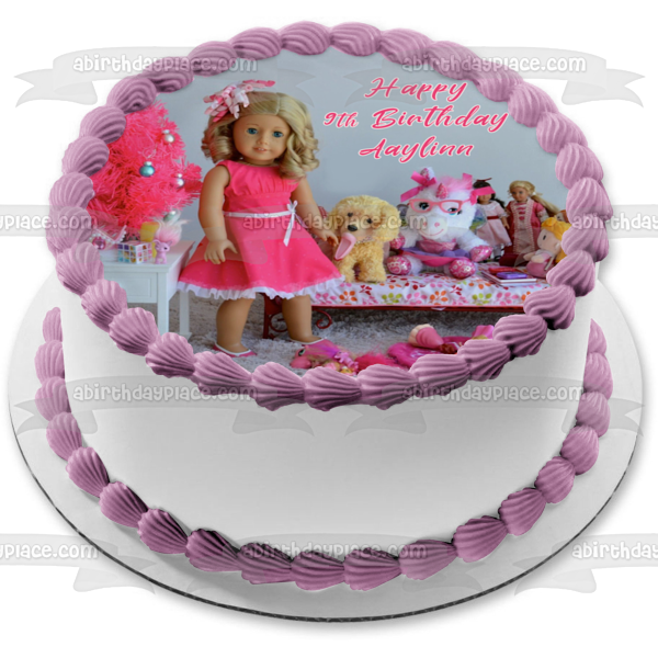 Muñeca American Girl Fashion con perro, unicornio y accesorios, adorno comestible para tarta, imagen ABPID00461 