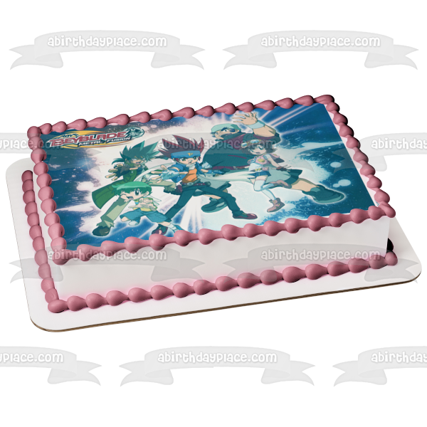 Beyblade Metal Fusion Logo Valt Aoi Wakiya Komurasaki Ken Midori Ray and Kon Edible Cake Topper Image ABPID03642