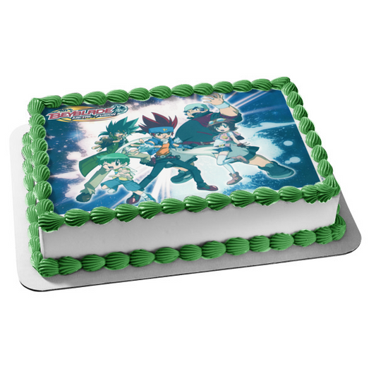 Beyblade Metal Fusion Logo Valt Aoi Wakiya Komurasaki Ken Midori Ray and Kon Edible Cake Topper Image ABPID03642