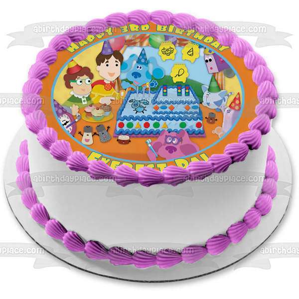 Blues Clues Happy Birthday Party Blue Steve Magenta Mailbox Joe Tickety Toc Cake Cupcakes Party Hats Balloons Edible Cake Topper Image ABPID01188