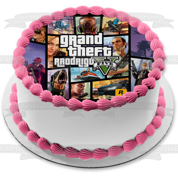 Imagen de decoración comestible para tarta de Grand Theft Auto Five Guns and Cars ABPID04910 