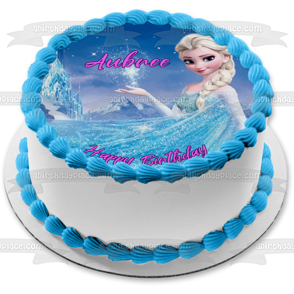 Imagen comestible para decoración de tarta de Frozen Elsa y un castillo de hielo ABPID05736 