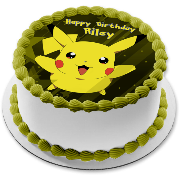 Pokemon Pikachu con fondo de estrella verde Imagen comestible para decoración de tarta ABPID05776 