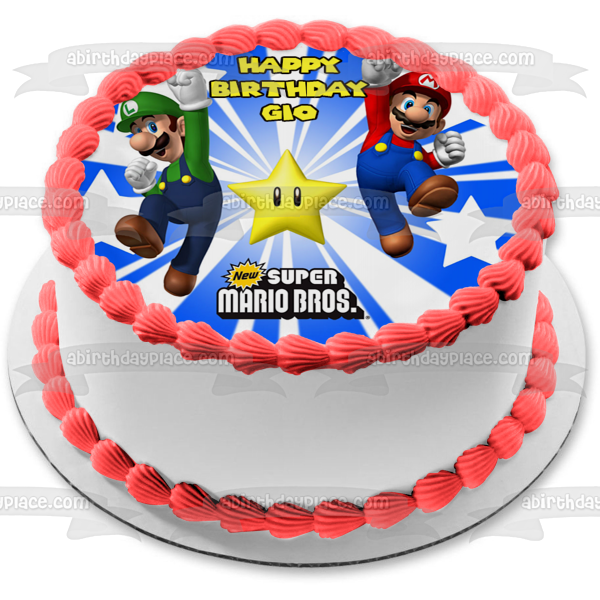 Nuevo Super Mario Brothers Luigi y una estrella amarilla adorno comestible para tarta imagen ABPID07154 