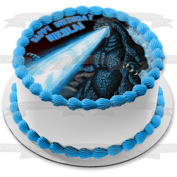 Godzilla Rey de los Monstruos Respirando Fuego Azul Imagen comestible para decoración de tarta ABPID07291 