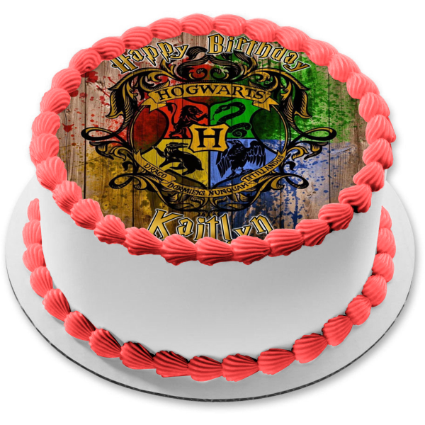 Fondo de paintball con escudo de Hogwarts de Harry Potter, decoración comestible para tarta, imagen ABPID08264 