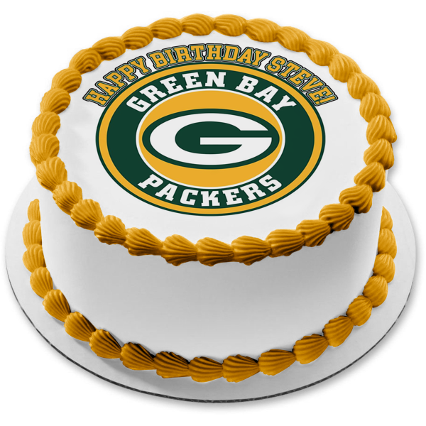 Green Bay Packers Logo NFL Green and Yellow Background Edible Cake Topper Image ABPID21989