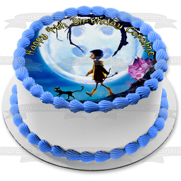 Coraline the Cat Scary Trees Purple Haunted House Edible Cake Topper Image ABPID22088