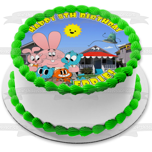 The Amazing World of Gumball Nicol Darwin Watterson Anais Watterson Richard Watterson Houses and the Sky In the Background Edible Cake Topper Image ABPID22125