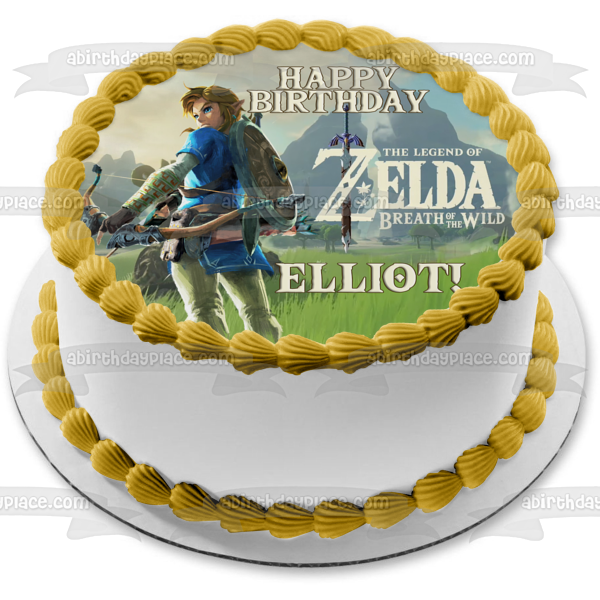 Legends of Zelda Breath of the Wild Link Arco y Flecha Montañas Imagen comestible para decoración de tarta ABPID22512 