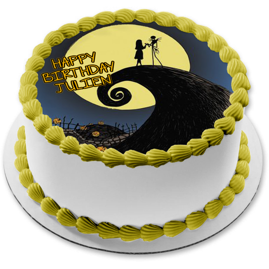 Nightmare Before Christmas Jack Skellington Sally Moonlight Pumpkins Edible Cake Topper Image ABPID27647