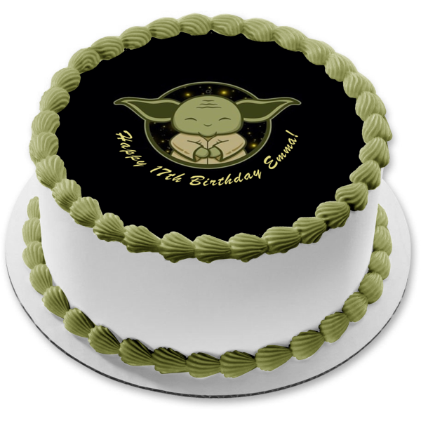 Star Wars Day Baby Yoda with You May the Fourth Be Edible Cake Topper Image ABPID51243