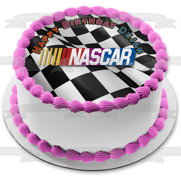 Imagen comestible para decoración de tarta con logotipo de Nascar, fondo a cuadros, ABPID51166 