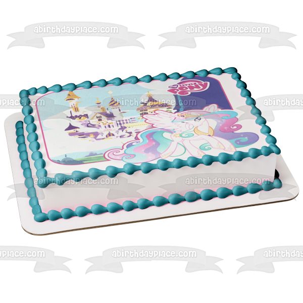 Adorno comestible para tarta con el logotipo de My Little Pony, castillo y Pinkie Pie, imagen ABPID03674 