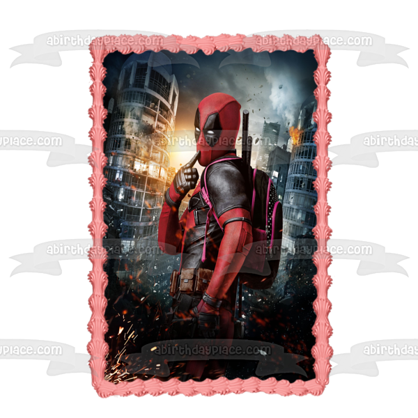 Deadpool Burning Buildings Wade Wilson - Decoración comestible para tarta, imagen ABPID03693 