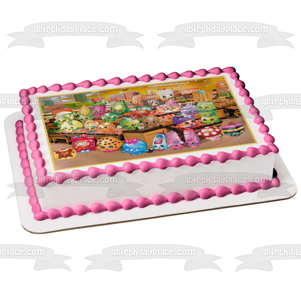 Shopkins Kooky Cookie D'Lish Donut Cupcake Chic Apple Blossom Strawberry Kiss Lippy Lips Scrubs Dippy Avocado Angry Birds Pig Silly Chilie and Chloe Flower Edible Cake Topper Image ABPID03720