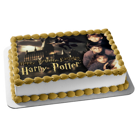 Harry Potter Hogwarts Harry Riding Broom Edible Cake Topper Image ABPID09063