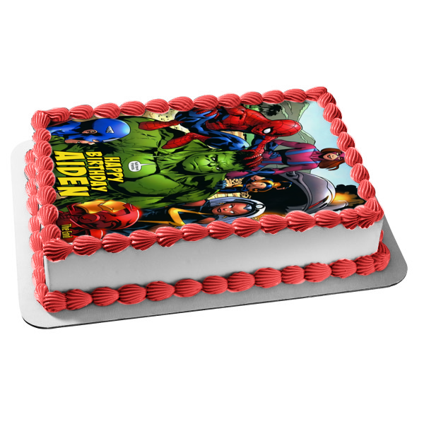 Increíble Hulk tiene amigos Spider-Man Iron Man Capitán América Marvel Comics decoración comestible para tarta imagen ABPID09059 