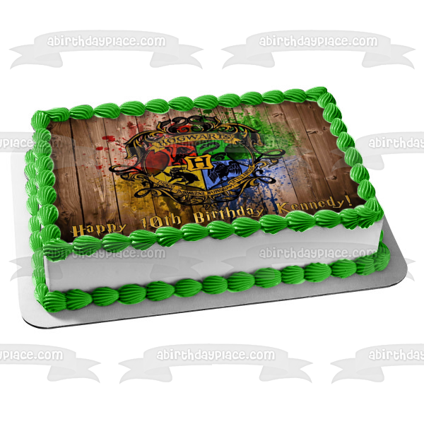 Fondo de paintball con escudo de Hogwarts de Harry Potter, decoración comestible para tarta, imagen ABPID08264 