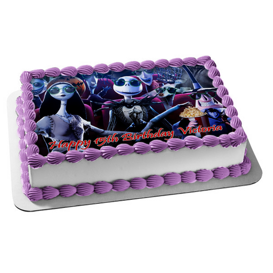 Nightmare Before Christmas Jack Skellington Sally Edible Cake Topper Image ABPID07562