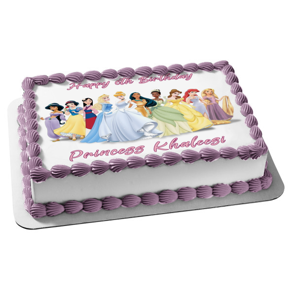 Decoración comestible para tarta con diseño de jazmín, Blancanieves, Mulan, Aurora, Cenicienta y Tiana, imagen ABPID06849 