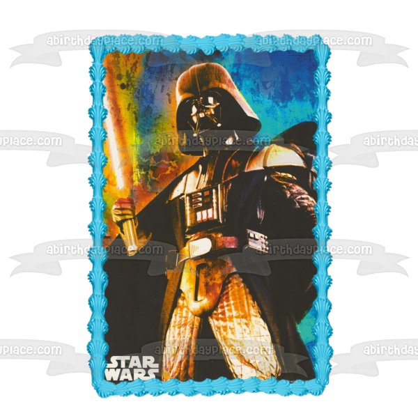 Imagen de decoración comestible para tarta de Star Wars Darth Vader y su sable de luz ABPID03747 