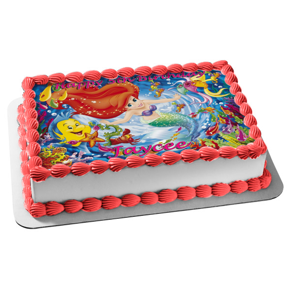 Disney the Little Mermaid Flounder Sebastian Ariel Starfish Seahorse Edible Cake Topper Image ABPID05768