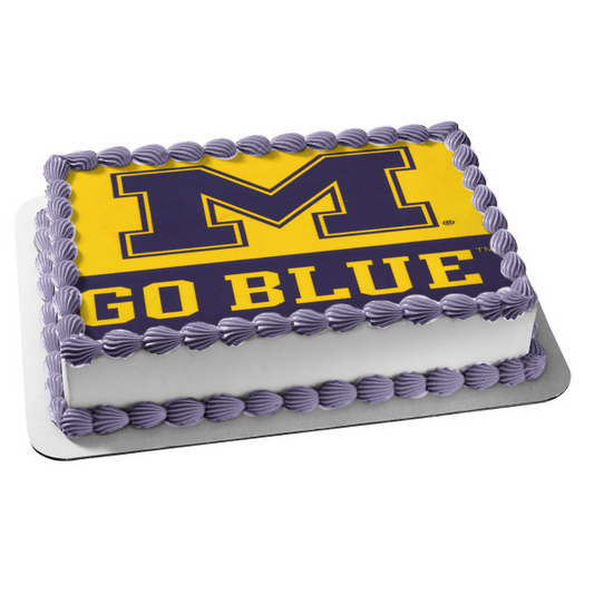 Imagen comestible para tarta con logotipo de atletismo Go Blue de la Universidad de Michigan ABPID03765 