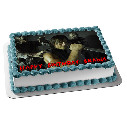 The Walking Dead Daryl Dixon luchando contra zombis con un cuchillo Imagen comestible para decoración de tarta ABPID04773 