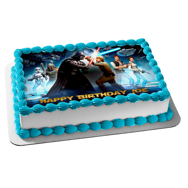 Imagen comestible para tarta de Star Wars Darth Vader luchando contra Luke Skywalker y Han Solo ABPID04186 