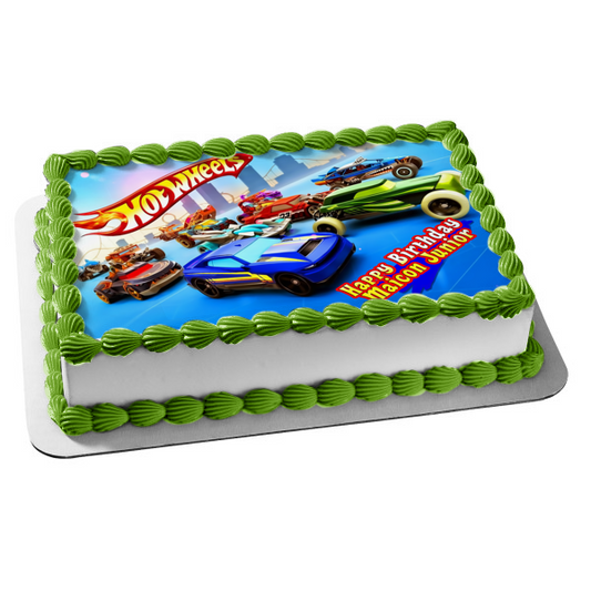 Hot Wheels Logo Race Cars Trucks Edible Cake Topper Image ABPID03680