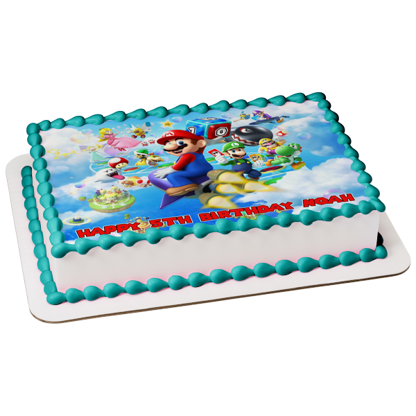 Imagen comestible para tarta de fiesta de Super Mario Brothers Luigi Yoshi y Mario ABPID03597 