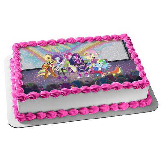 My Little Pony Equestria Girls Friendship Is Magic Rainbow Rocks Twilight Sparkle Applejack and More Band Edible Cake Topper Image ABPID03785