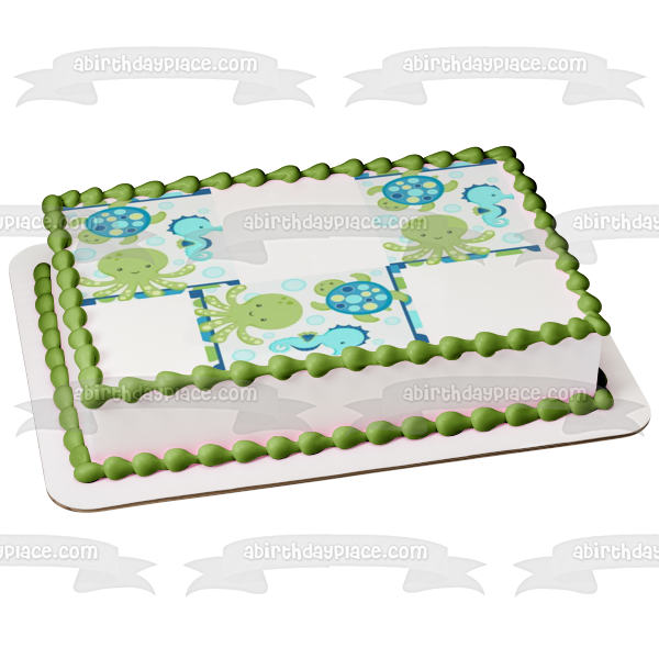 Sea Animals Turtle Octopus Sea Horse Edible Cake Topper Image ABPID03796