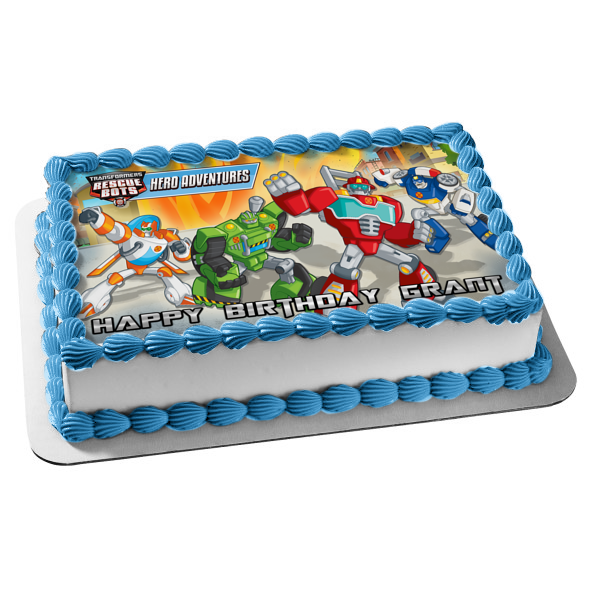 Transformers Rescue Bots Hero Adventures Heatwave Boulder Blades Optimus Prime Edible Cake Topper Image ABPID15002