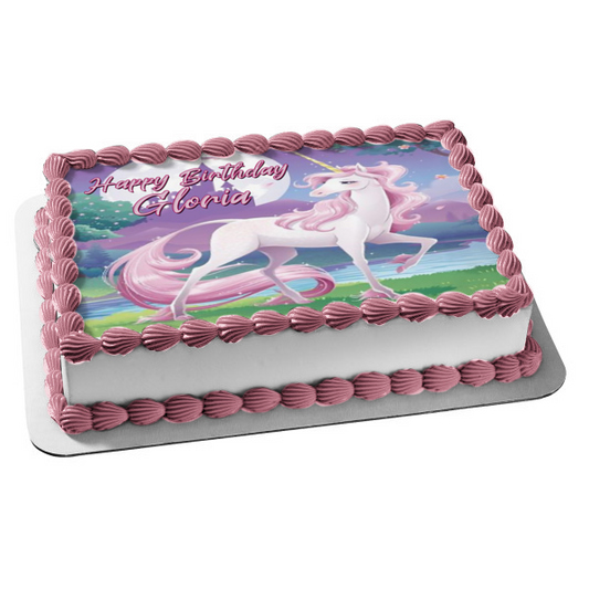 Unicorn Castle Trees Moon Edible Cake Topper Image ABPID21922