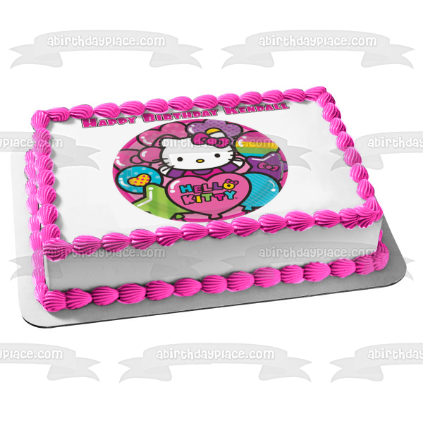 Hello Kitty Corazones Globos Estrellas Flores Adorno comestible para tarta Imagen ABPID25014 