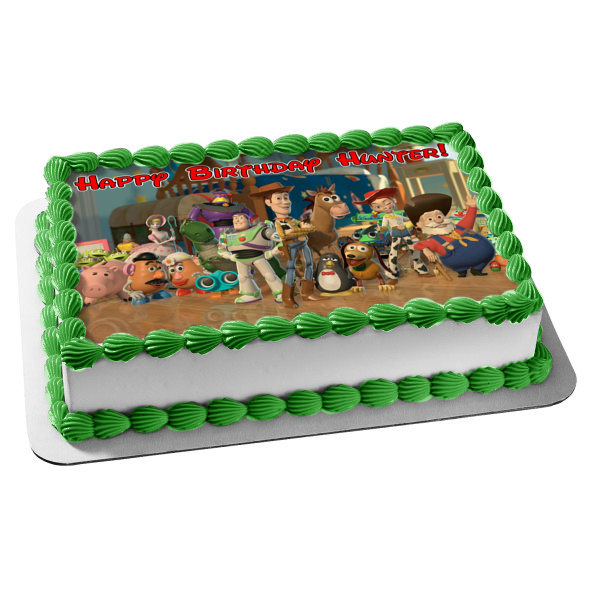 Disney Pixar Toy Story Woody Buzz Lightyear Slinky Jesse Rex Hamm Bo Peep Mr. Potato Head Mrs. Potato Head Aliens Edible Cake Topper Image ABPID50505