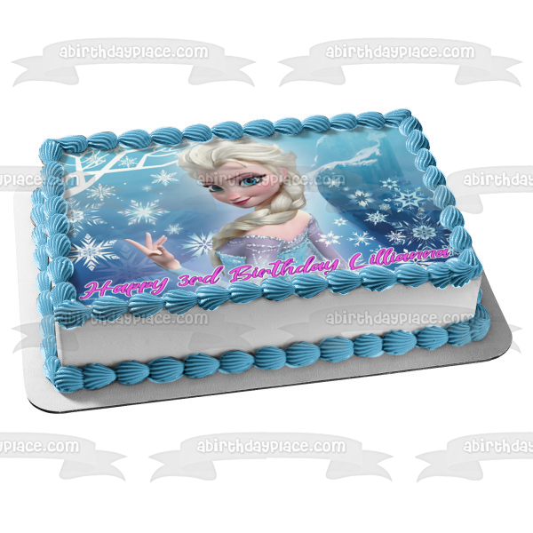 Elsa Disney Frozen Princess Snowflakes Mountain Decoración comestible para tarta Imagen ABPID51044 