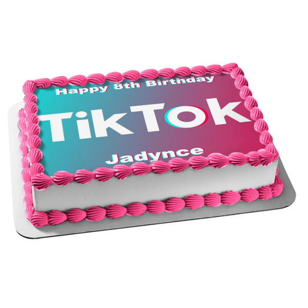 Tik Tok Logo Blue and Pink Background Edible Cake Topper Image ABPID51985