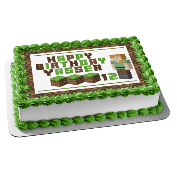 Minecraft Happy Birthday Alex Dirt Blocks Edible Cake Topper Image ABPID51126