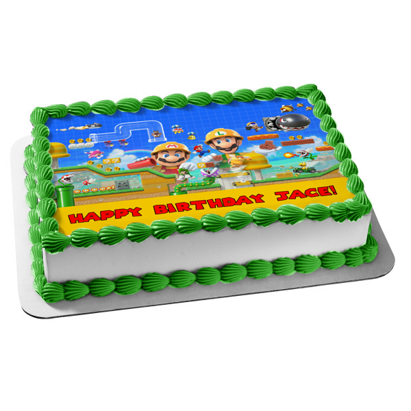 Super Mario Maker 2 Luigi and Mario Personalizable Video Game Edible Cake Topper Image ABPID52760