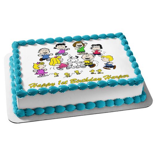 Peanuts Charlie Brown Snoopy Linus Lucy Sally Peppermint Patty Woodstock Edible Cake Topper Image ABPID52201