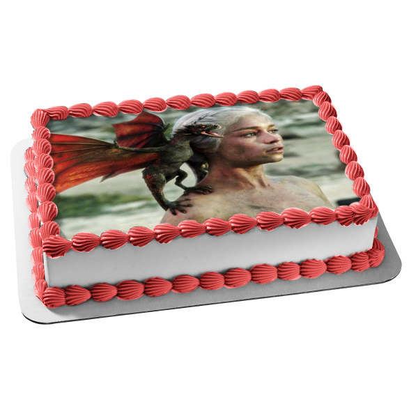 Game of Thrones Daenerys  Targaryen Queen of Dragons and Drogon Edible Cake Topper Image ABPID03848