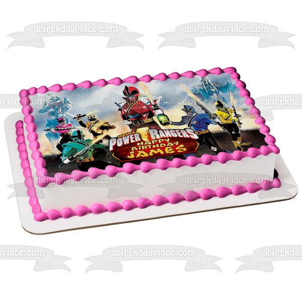 Power Rangers Super Samurai Happy Birthday Customizable Red Samurai Green Samurai Pink Samurai Yellow Samurai Blue Samurai Gold Samurai Edible Cake Topper Image ABPID53500